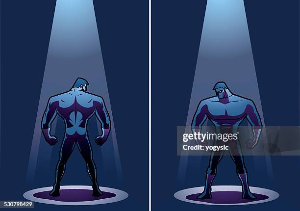 superhero in light - angry bodybuilders posing stock illustrations