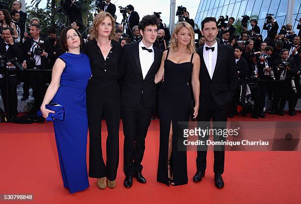 Laure Calamy, Justine Triet; Vincent Lacsote; Virginie Efira; Melvil Poupaud attend the "Cafe Society" premiere and the Opening Night Gala during the...
