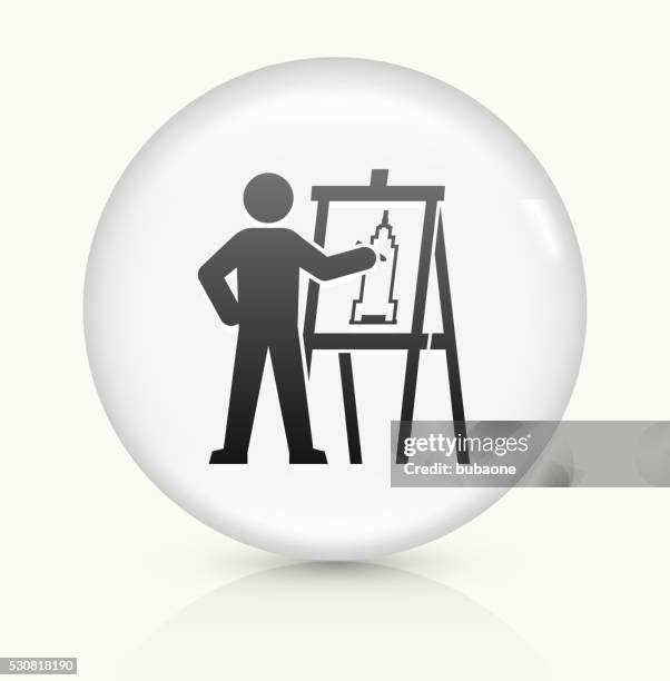 construction building icon on white round vector button - easel stock illustrations