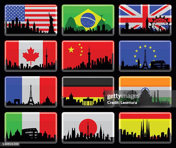 flags isolated on black - cn tower vector stock illustrations