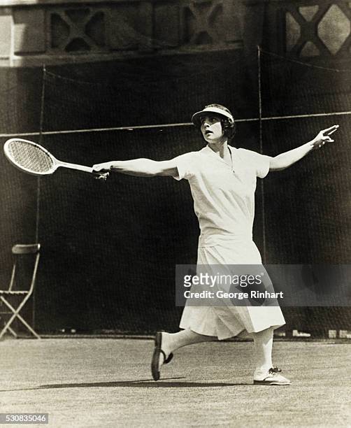 Miss Helen Wills who reached the finals round of the women's singles at Wimbledon beating Mrs. Satterthwaite by a score of 6-2, 6-1, and will now...