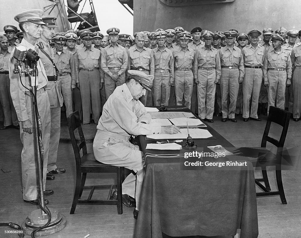General MacArthur Signing Surrender Papers