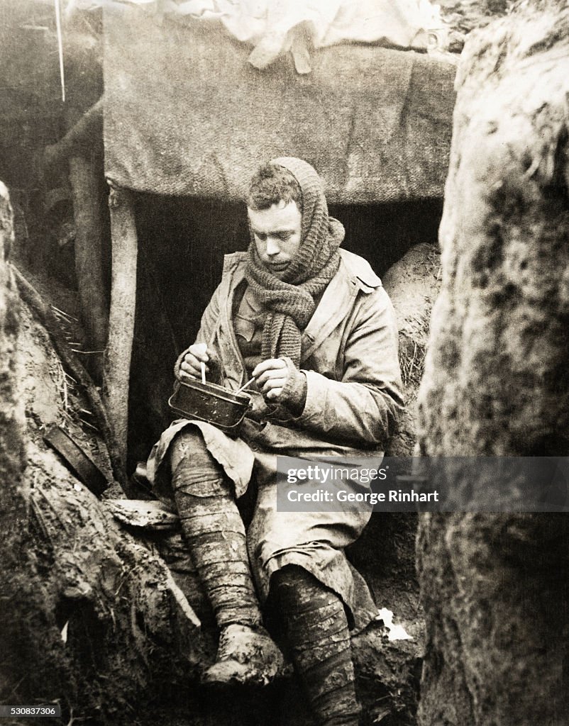 British Soldier Eating in the Trenches