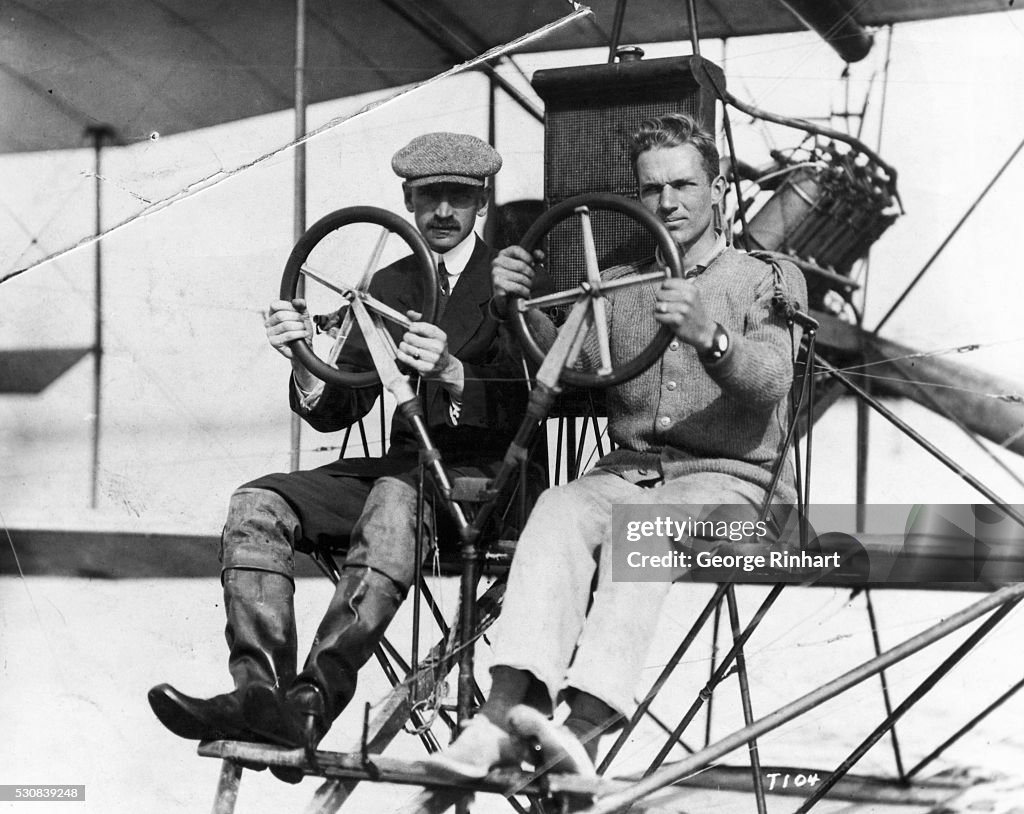 Glenn Curtiss and Lieutenant John Towers Seated in Early Airplane