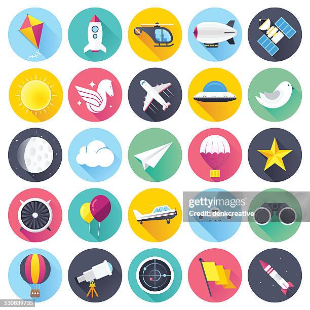 stockillustraties, clipart, cartoons en iconen met flat aviation icons - parachute