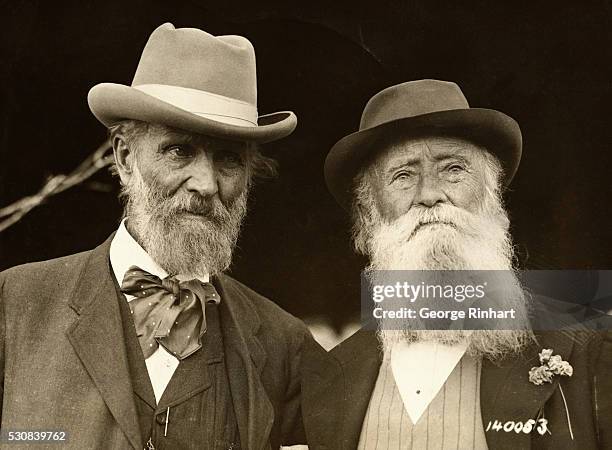 From left: American naturalists John Muir and John Burroughs on the occasion of Mr. Burroughs 75th birthday, April 3, 1912 at the home of his friend...