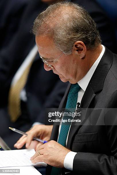 Brazilian Senate President Renan Calheiros during a special session in the Brazilian Senate to vote on whether to accept impeachment charges against...