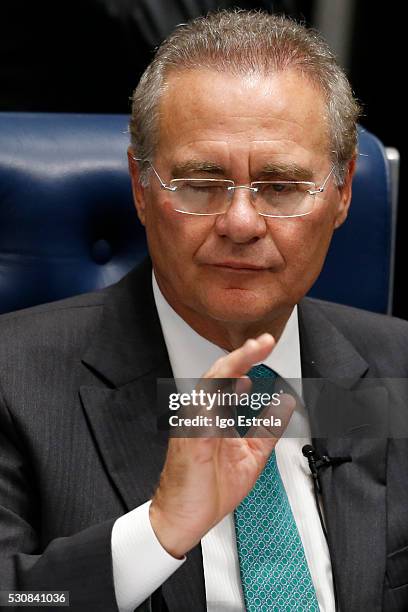 Brazilian Senate President Renan Calheiros attends a special session in the Brazilian Senate to vote on whether to accept impeachment charges against...