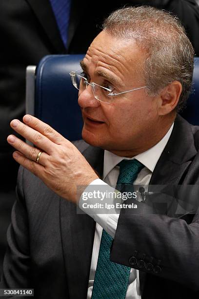 Brazilian Senate President Renan Calheiros during a special session in the Brazilian Senate to vote on whether to accept impeachment charges against...