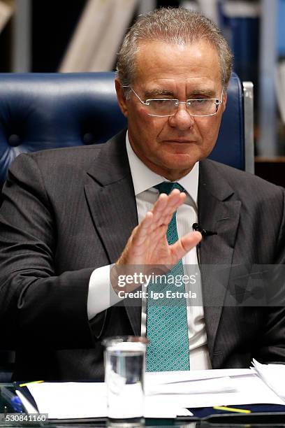 Brazilian Senate President Renan Calheiros during a special session in the Brazilian Senate to vote on whether to accept impeachment charges against...