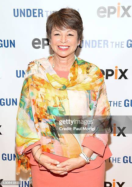 Valerie Jarrett, White House Senior Advisor to U.S. President Barack Obama, attends the UNDER THE GUN DC premiere featuring Katie Couric and Valerie...