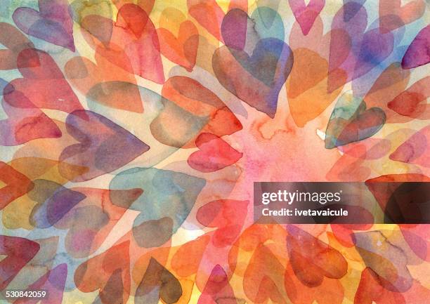 watercolour layered hearts background - valentines stock illustrations