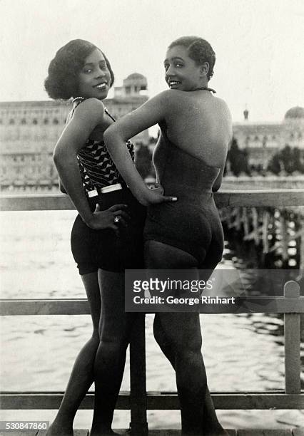 Photo shows Thelma and Bonnie, called the "Graceful Creoles," posing coyly for the photographer at the Lido.