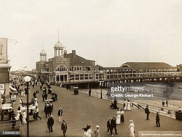 Steel pier at Atlantic City showing the Boardwalk and the beach
