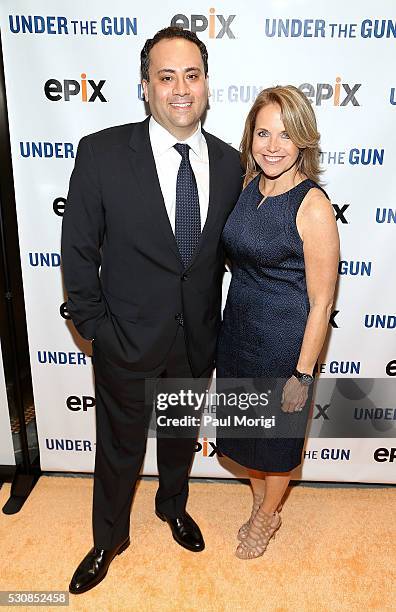 Monty Sarhan, EVP, EPIX, and Executive Producer and Narrator Katie Couric attend the UNDER THE GUN DC premiere featuring Katie Couric and Valerie...