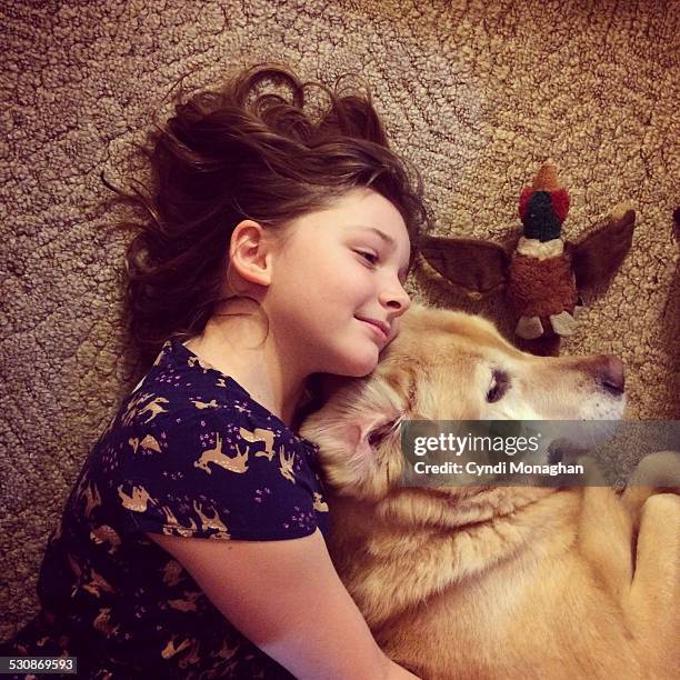 girl hugging dog - arm around back stock pictures, royalty-free photos & images