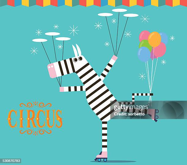 circus zebra juggling - rollerskates stock illustrations