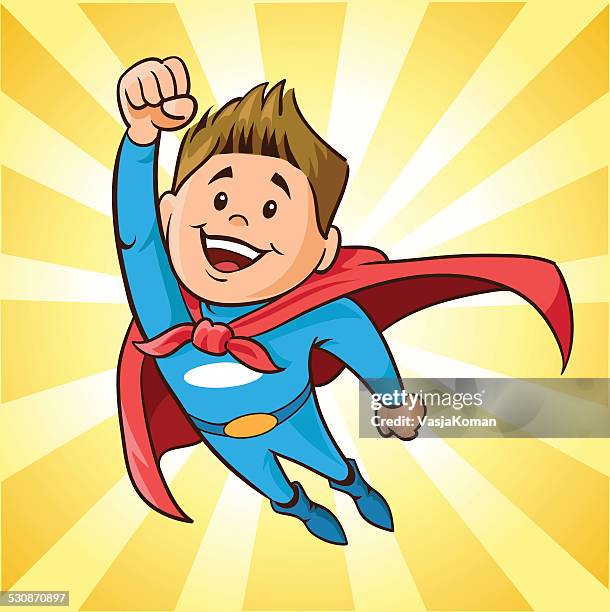 boy super hero flying - superhero kid stock illustrations
