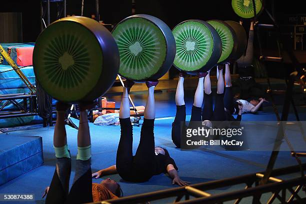 Performers seen during the rehearsal for the "Ovo" Cirque Du Soleil Philadelphia premiere at the Liacouras Center May 11, 2016 in Philadelphia,...