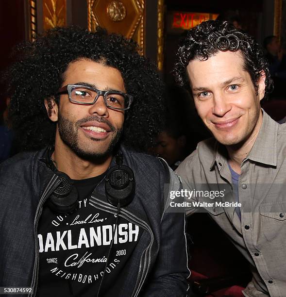 Daveed Diggs and Thomas Kail greet thirteen hundred students from New York City public schools gathered for a 'Hamilton' matinee performance on...