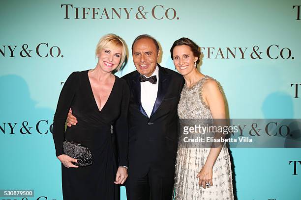 Antonella Clerici, Bruno Vespa and Diamara Leone attend Tiffany & Co. Celebration of the opening of its new store in Rome at at Villa Aurelia on May...
