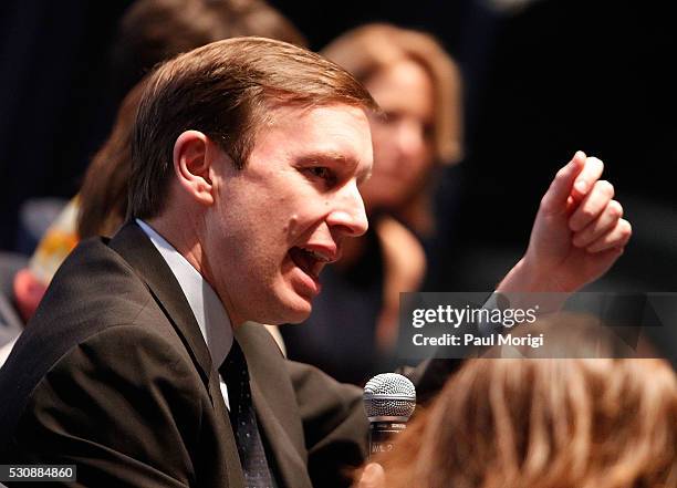 Sen. Chris Murphy speaks at an UNDER THE GUN post-screening panel discussion at the Burke Theater at the U.S. Navy Memorial on May 11, 2016 in...