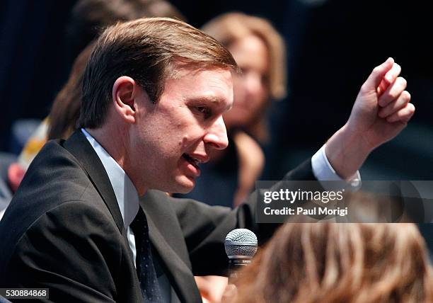 Sen. Chris Murphy speaks at an UNDER THE GUN post-screening panel discussion at the Burke Theater at the U.S. Navy Memorial on May 11, 2016 in...