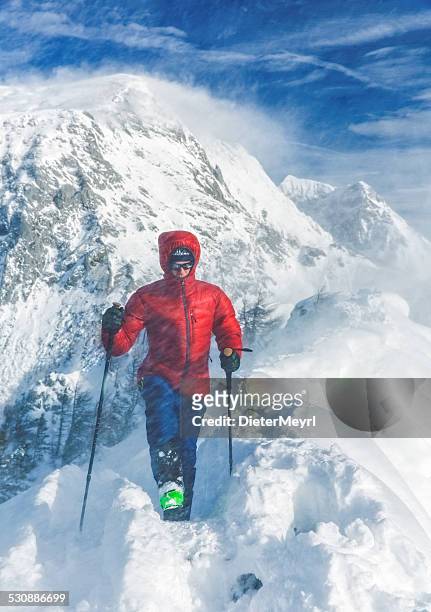 mountain climber im schnee sturm - mount everest stock-fotos und bilder