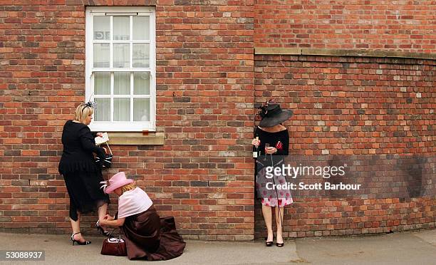 Racegoers having a good time make their way home after attending the third day, Ladies Day of Royal Ascot 2005 at York Racecourse on June 16, 2005 in...