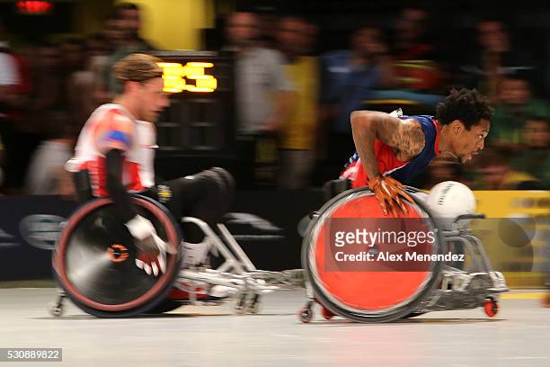 Anthony McDaniel of the United States scores during the Invictus Games Orlando 2016 Wheelchair Rugby Finals at the ESPN Wide World of Sports Complex...