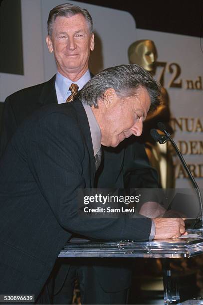 Dustin Hoffman & Robert Rehme during The 72nd Annual Academy Awards - Nominations Announcement at The Academy in Beverly Hills, California, United...