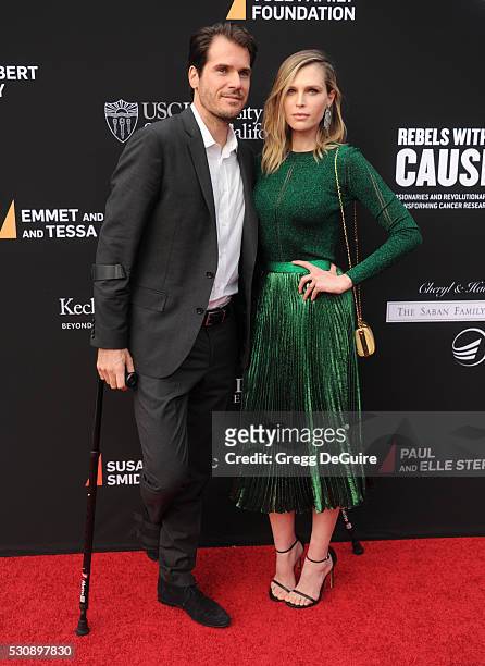 Tennis player Tommy Haas and Sara Foster arrive at the 3rd Biennial Rebels With A Cause Fundraiser at Barker Hangar on May 11, 2016 in Santa Monica,...