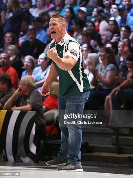 John Cena in the Jaguar Landrover Challenge wheelchair rugby match at the Invictus Games Orlando 2016 at ESPN Wide World of Sports on May 11, 2016 in...