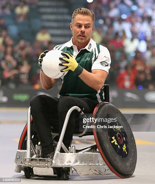 Derek Hough takes part in the Jaguar Landrover Challenge wheelchair rugby match at the Invictus Games Orlando 2016 at ESPN Wide World of Sports on...