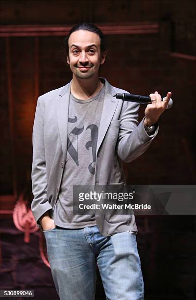 Lin-Manuel Miranda speaks to thirteen hundred students from New York City public schools gathered for a 'Hamilton' matinee performance on Broadway...
