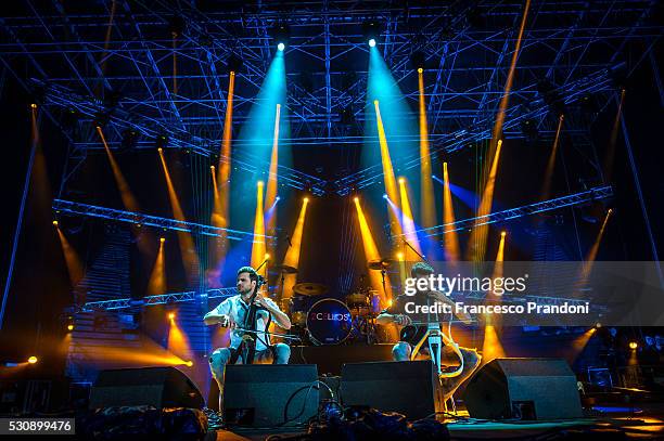 Stjepan Hauser and Luka Sulic of 2Cellos perform on May 11, 2016 in Verona, Italy.