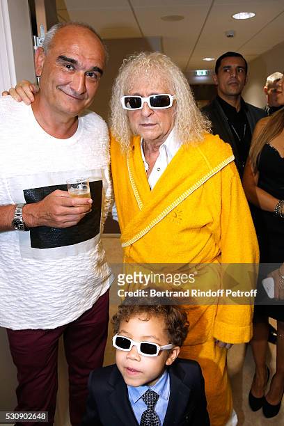 Pascal Negre, Singer Michel Polnareff and his son Louka attend Michel Polnareff performs at AccorHotels Arena Bercy : Day 4 on May 11, 2016 in Paris.