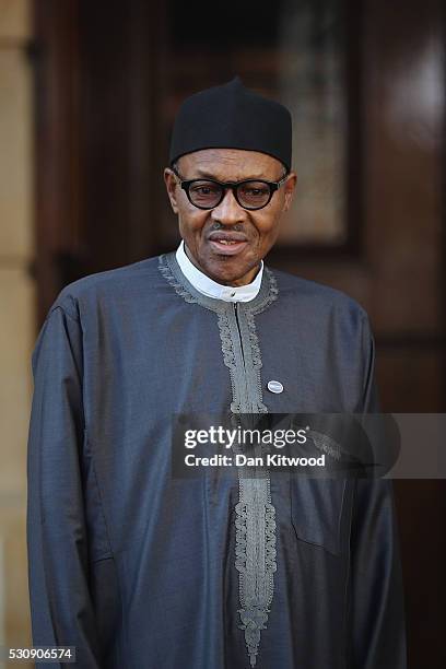 Nigerian President Muhammadu Buhari arrives at Lancaster House for the international anti-corruption summit on May 12, 2016 in London, England....