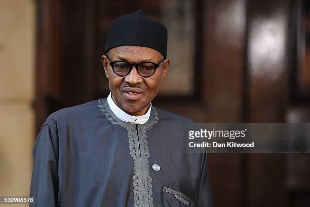 Nigerian President Muhammadu Buhari arrives at Lancaster House for the international anti-corruption summit on May 12, 2016 in London, England....