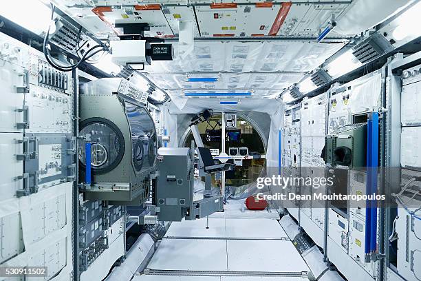 General view of inside the Columbus replica / simulator as is attached to the International Space Station or ISS in the ESAs Planetary Robotics Lab,...