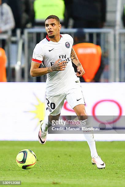 Layvin Kurzawa of Paris SG during the French Ligue 1 match between FC Girondins de Bordeaux and Paris Saint-Germain at Nouveau Stade de Bordeaux on...