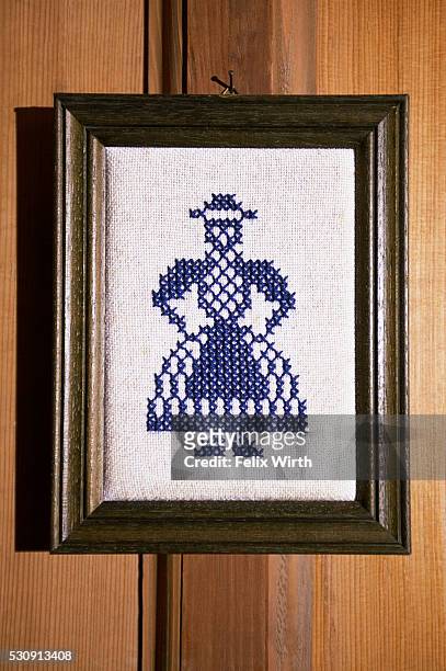 cross-stitch of woman - cross stitch stock pictures, royalty-free photos & images