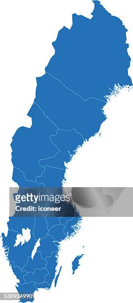 bildbanksillustrationer, clip art samt tecknat material och ikoner med sweden simple blue map on white background - ward