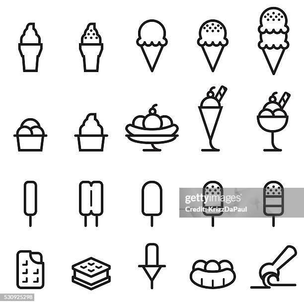 ice cream thin line icons - banana split stock illustrations