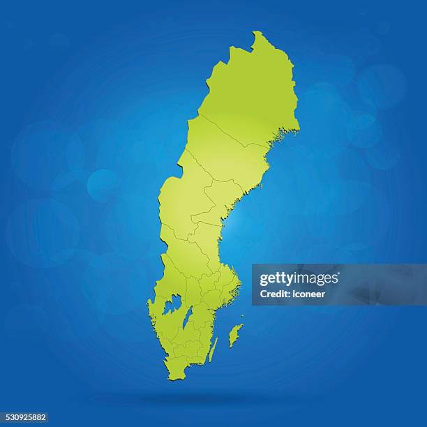 schweden grüne karte auf blaue meer hintergrund - sweden map stock-grafiken, -clipart, -cartoons und -symbole