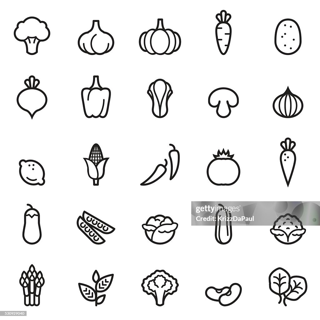 Linha fina ícones de legumes