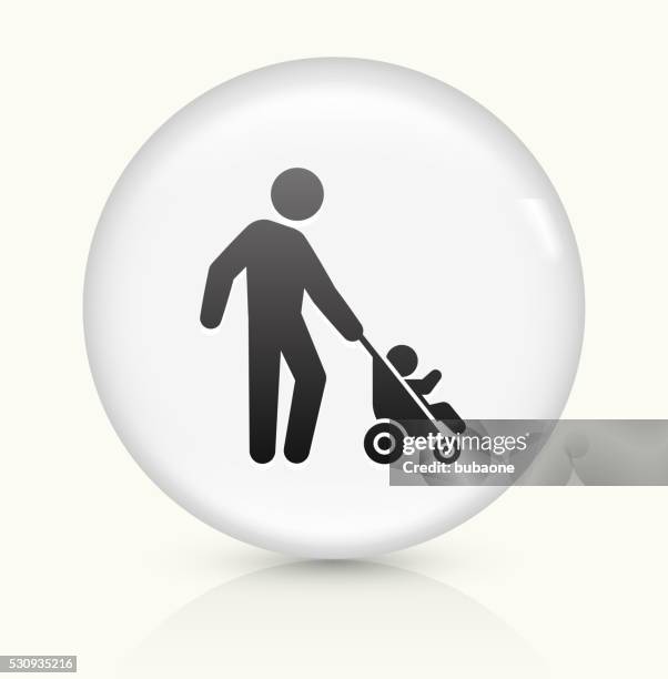 father and baby icon on white round vector button - jogging stroller stock illustrations