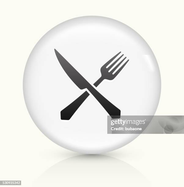 fork and knife icon on white round vector button - fancy table setting stock illustrations