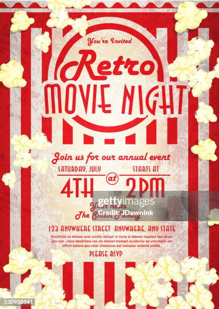 retro movie night invitation design template popped corn - celluloid film strips stock illustrations
