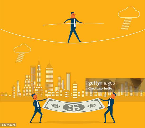 zu fuß ein hochseil - sicherheitsnetz stock-grafiken, -clipart, -cartoons und -symbole